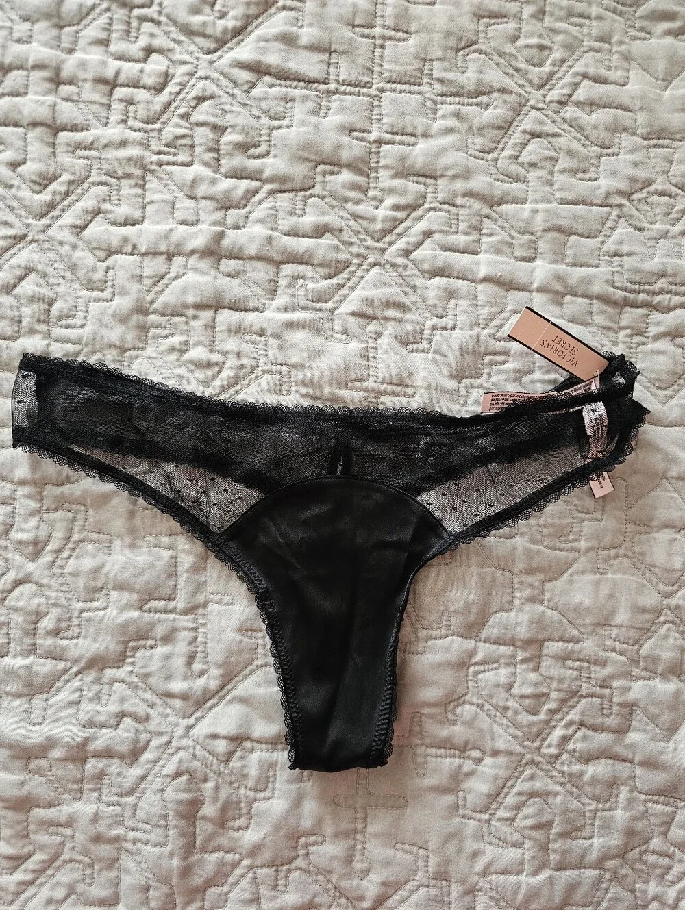 Victoria's Secret Sheer Lace Garter Chemise Set - Black